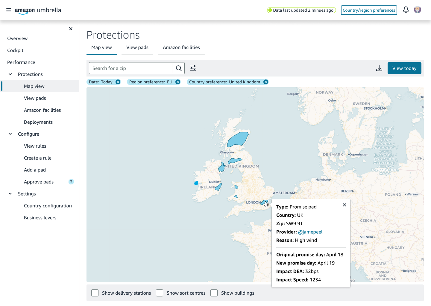Protections map view