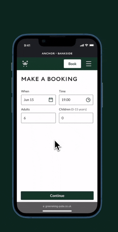 Animated walkthrough of the redesigned Greene King booking flow