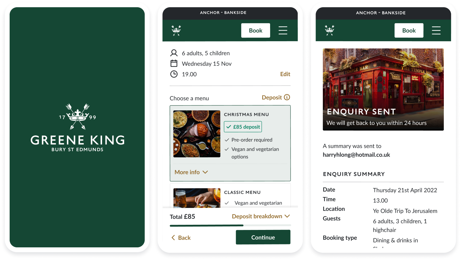 Greene King bookings redesign