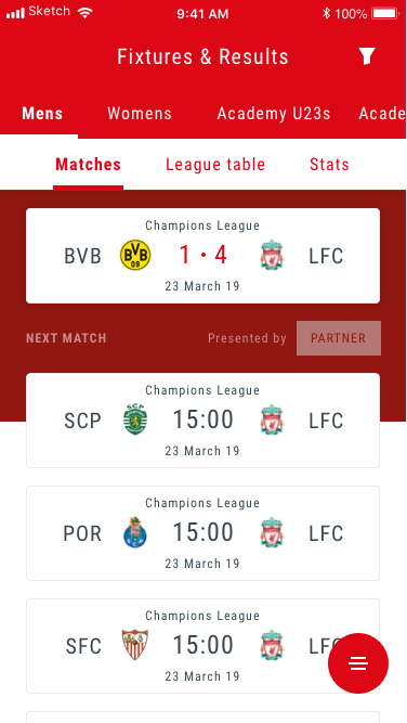 Fixtures and results - match list view