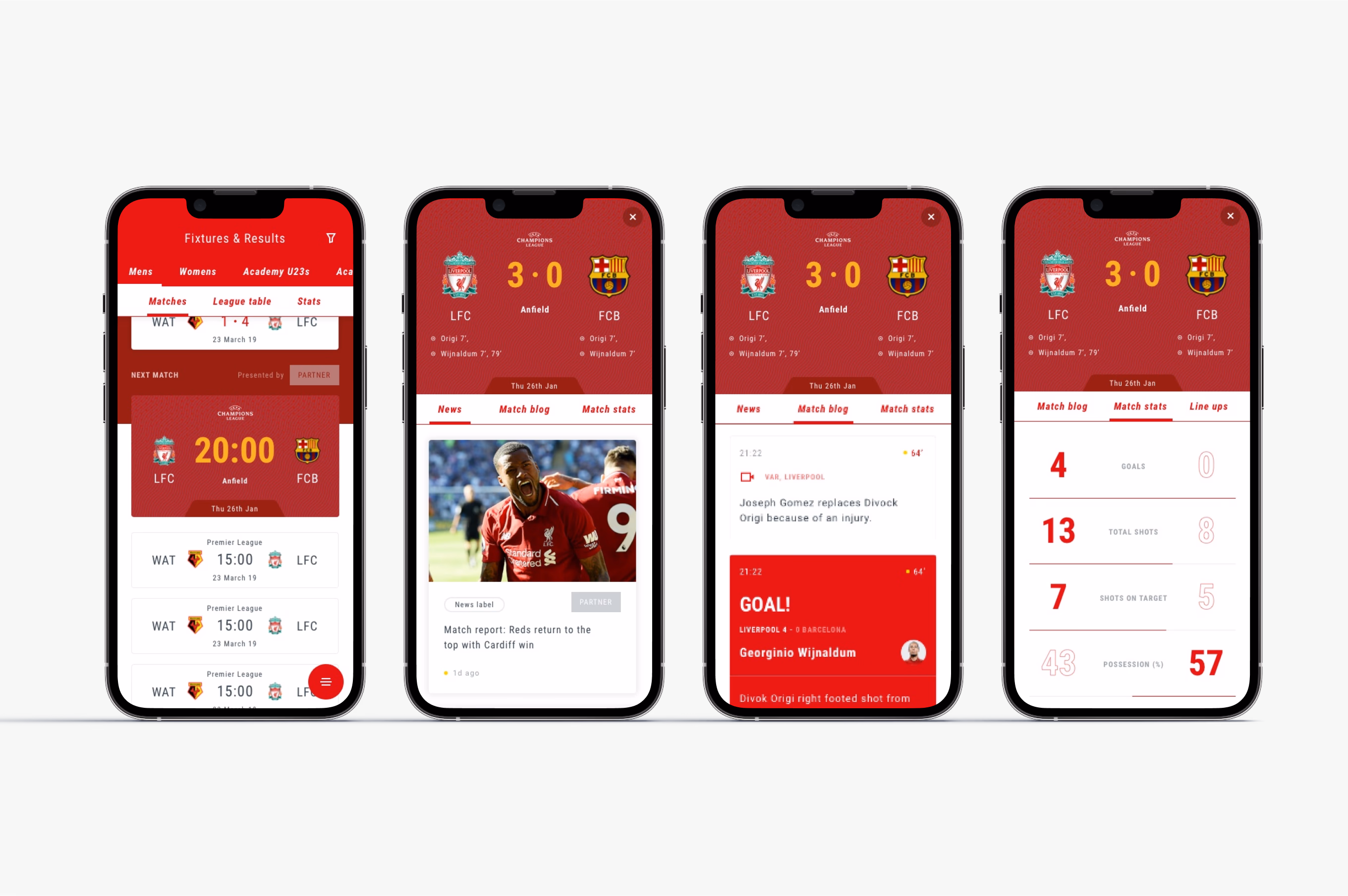 LFC app screens in progress across the main sections