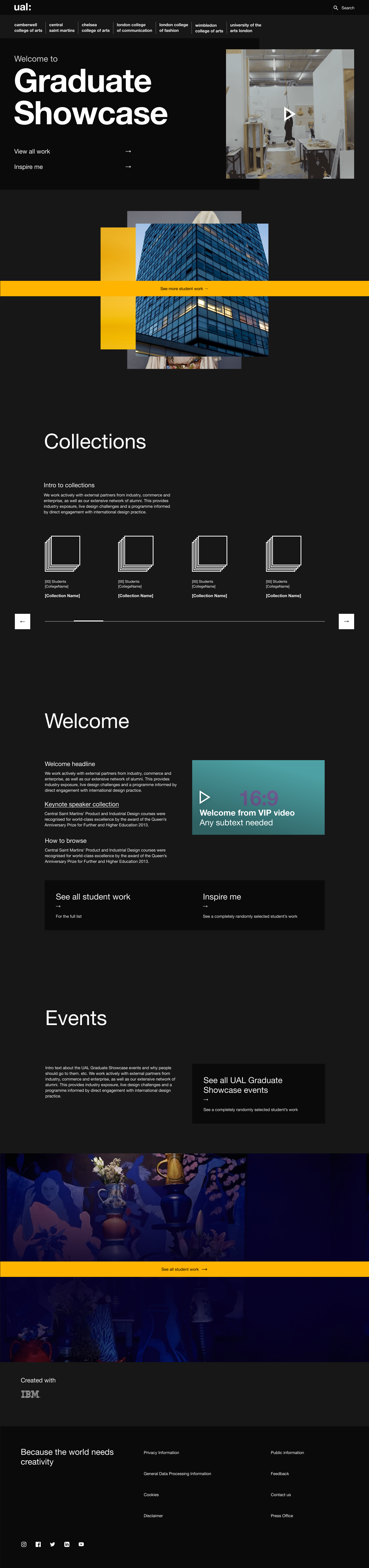 UAL Showcase homepage design